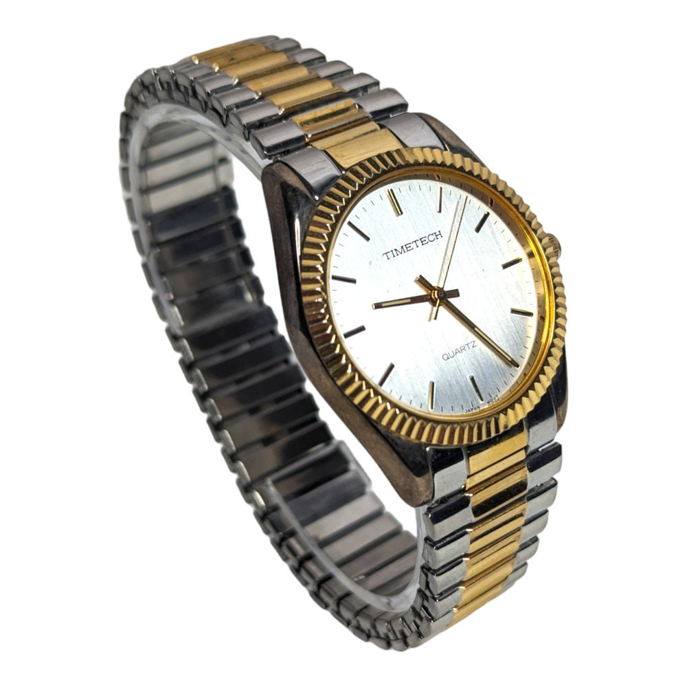Mens Vintage Timetech Two Tone Metal Expansion Accordion‎  Band Wristwatch